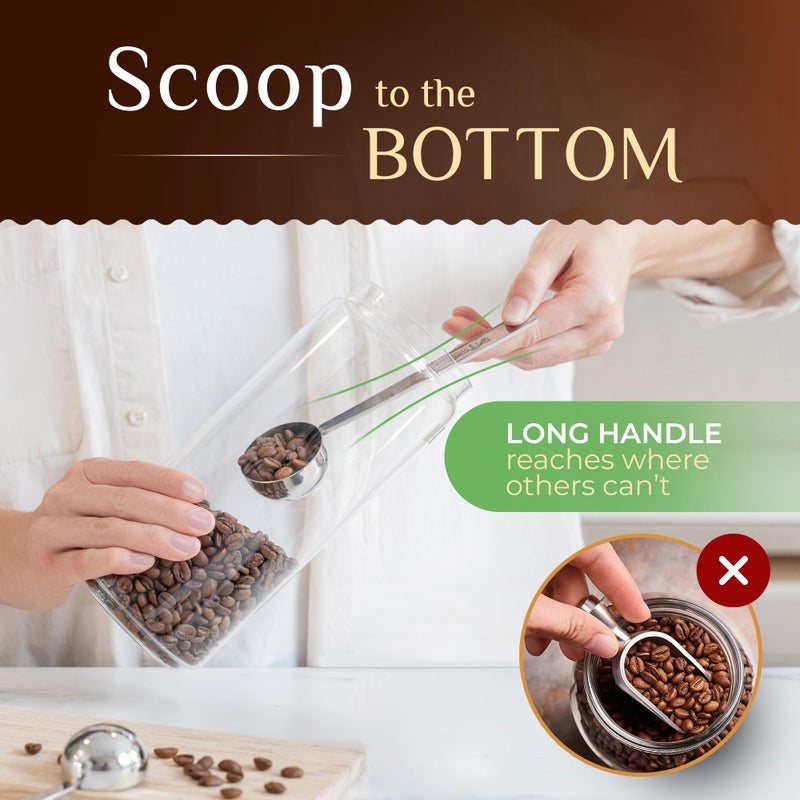 Orblue Premium Coffee Scoop Set - 1 Tbsp (15ml) & 2 Tbsp (30ml) Measuring Tablespoon - Stainless Steel Coffee Measuring Spoon and Scooper with Long Handles - Pack of 2 - Image 4